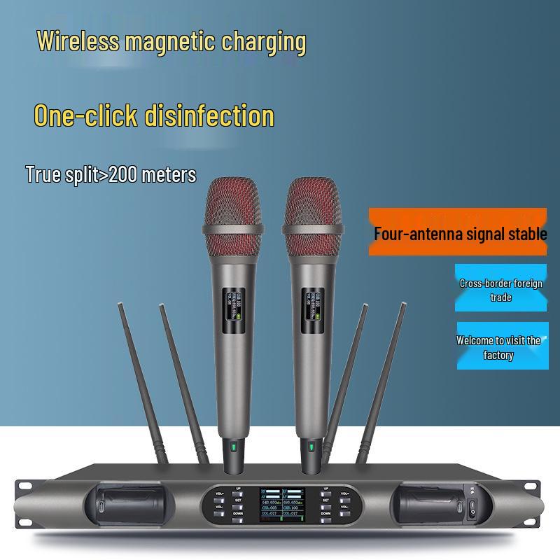 Professional True Diversity Wireless Microphone with Magnetic Charging, One-Button Disinfection, and 200m High-Quality Sound Range