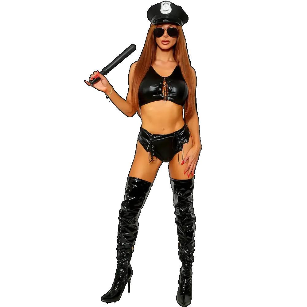 Sexy Police Cosplay Costume Mesh Cop Uniform Costume Role Bodysuit Lingerie Sex Police Halloween Costume