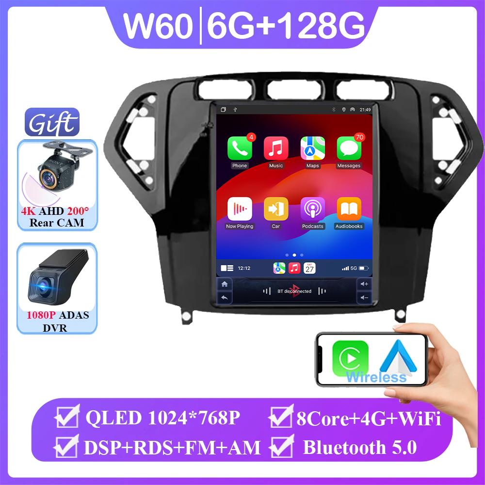 Carplay Pionowy Model Bezprzewodowy Android Auto Dla Forda Mondeo 2007-2010 Radio Samochodowe 9,7 cala Radio 8-rdzeniowe FM AM Multimedia