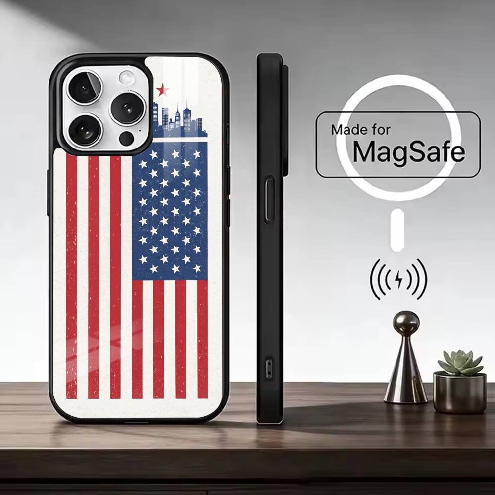 USA A-Amerika Flagge Handyhülle Für iPhone17,16,15,14,13,12,11 Plus,Pro Max, Neues Magnetisches Kabelloses Laden