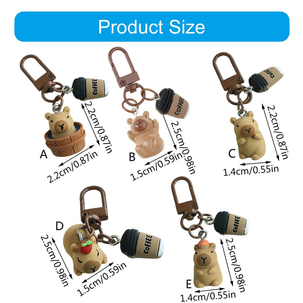 Cute Capybara 3D Keychain Cartoon Resin Animal Keyring Bag Pendant Fashion Accessory for Backpack and Phone Decoration