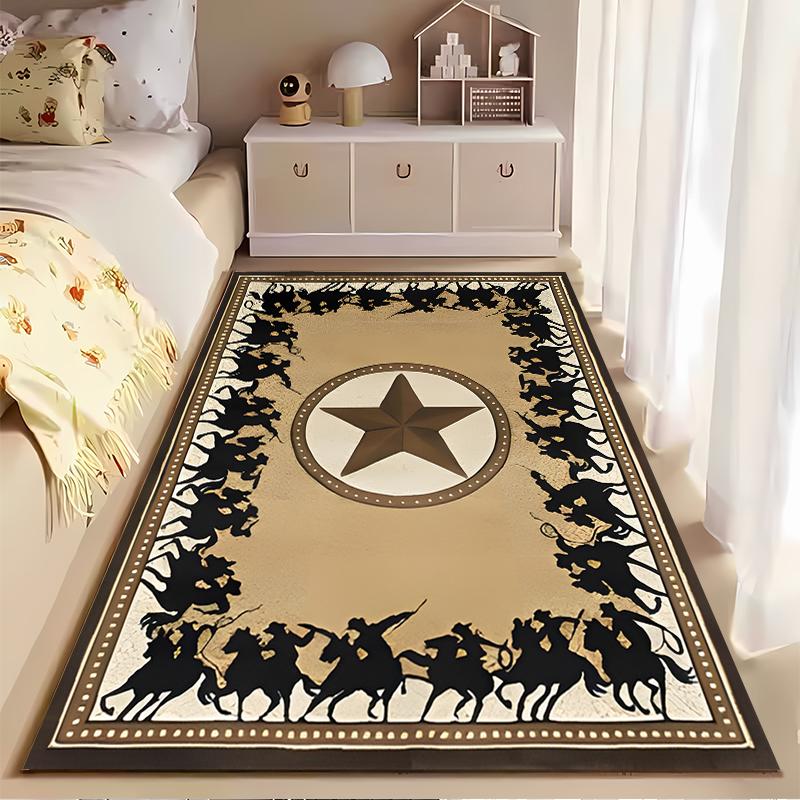 Western Star with Cowboy Silhouettes Design, Non-slip Rug Suitable for Living Room and Bedroom Sofas