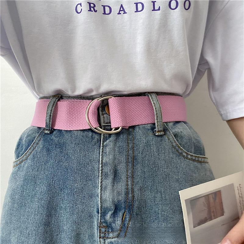 Simple Unisex Belt Solid Color Canvas Double Ring Buckle Youth Students Nylon Jeans Belts Versatile Durable Adjustable Fashion