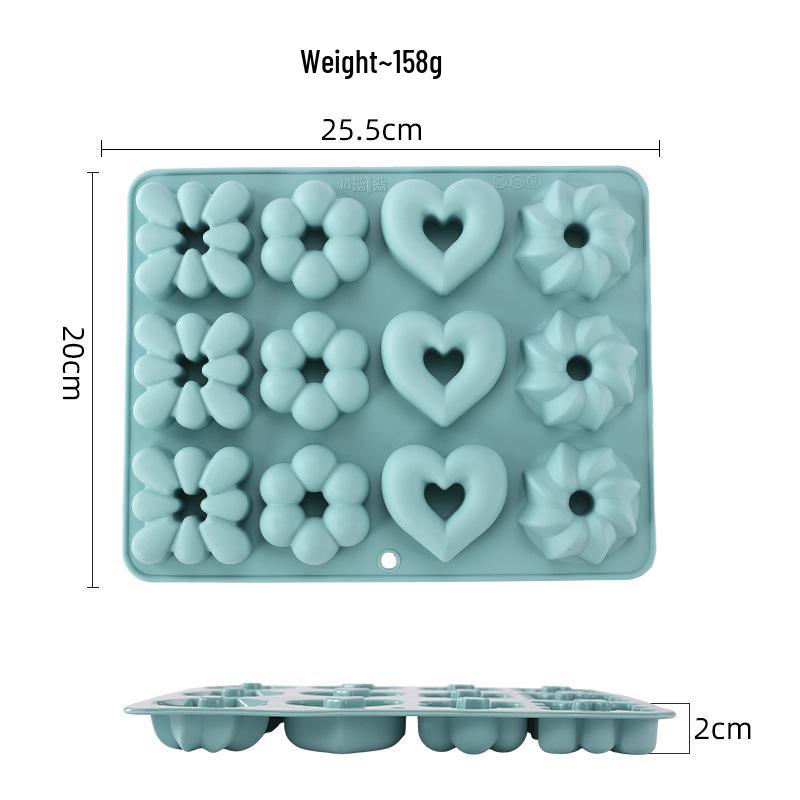Heart & Flower Silicone 12-Cavity Cookie Mold for Baking