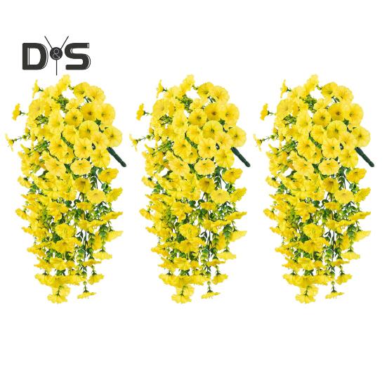 

3 шт. подвесной искусственный цветок ипомеи устойчивый к ультрафиолетовому излучению реалистичный искусственный шелковый цветок для свадебной вечеринки в помещении и на открытом воздухе в саду настенный искусственный цветок украшение 3pcs жёлтый