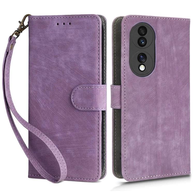 For Honor 70 5G RFID Blocking PU Leather Wallet Phone Case Folding Stand Cover with Hand Strap