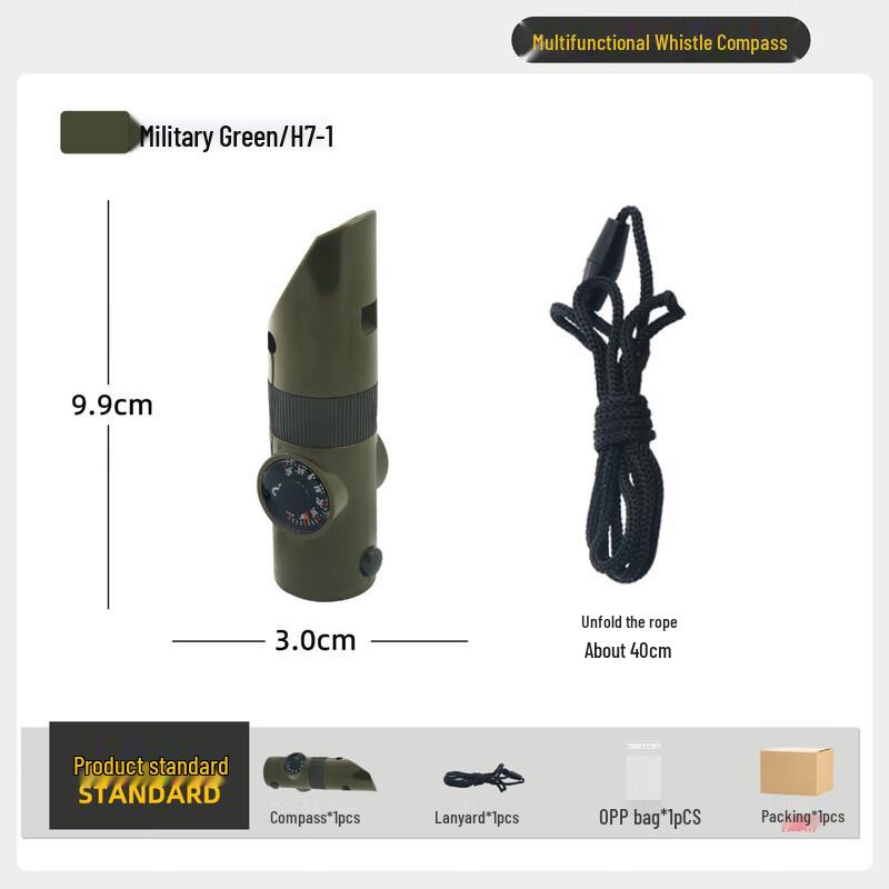 OEING 7-in-1 Outdoor Survival Whistle with Compass One Size