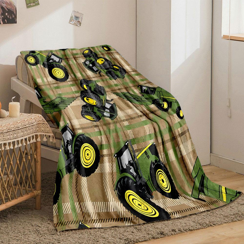 Green Tractor Plaid Blanket bedroom Blanket for Livingroom Couch lunch break Soft throw for Friend's festival Gift