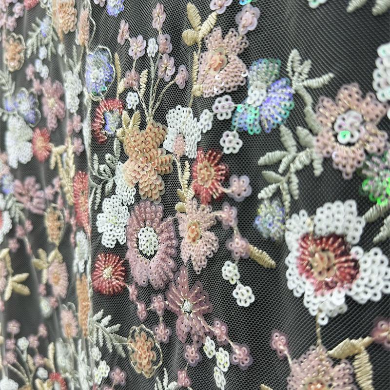 Luxury Nigerian Sequins Embroidery Bridal Fabric High Quality African French Tulle Lace Fabric For Wedding Dress Cheongsam