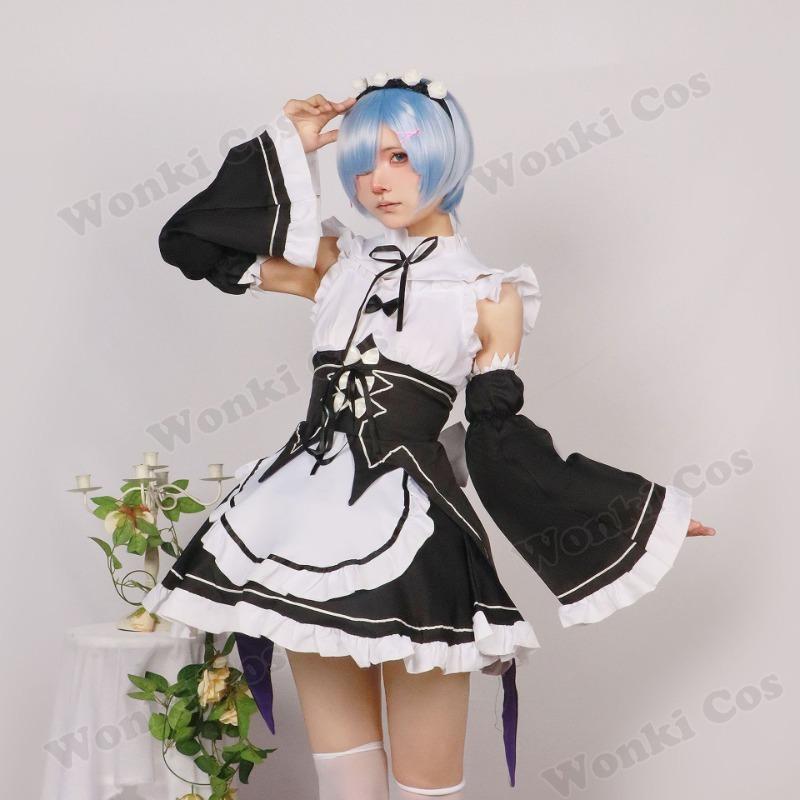 Ram Rem Cosplay Re Zero Re Life Different World Cosplay Costume Maid Servant Dress Twins Wigs Full Set For Role Play