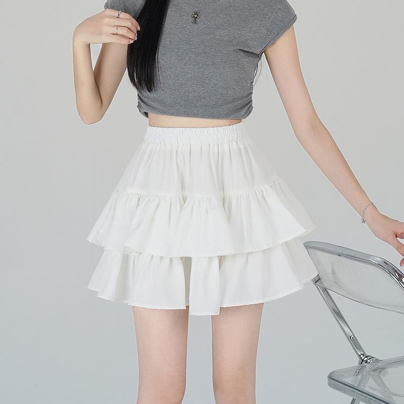 Women's Summer Black A-line Puff Short Skirt - Elastic Waist, Slimming, Anti-Exposure.