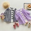 Spring Girls Plaid Dress With Cartoon Embroidery Peter Pan Collar And Bow Long Sleeve Princess Dress For Kids