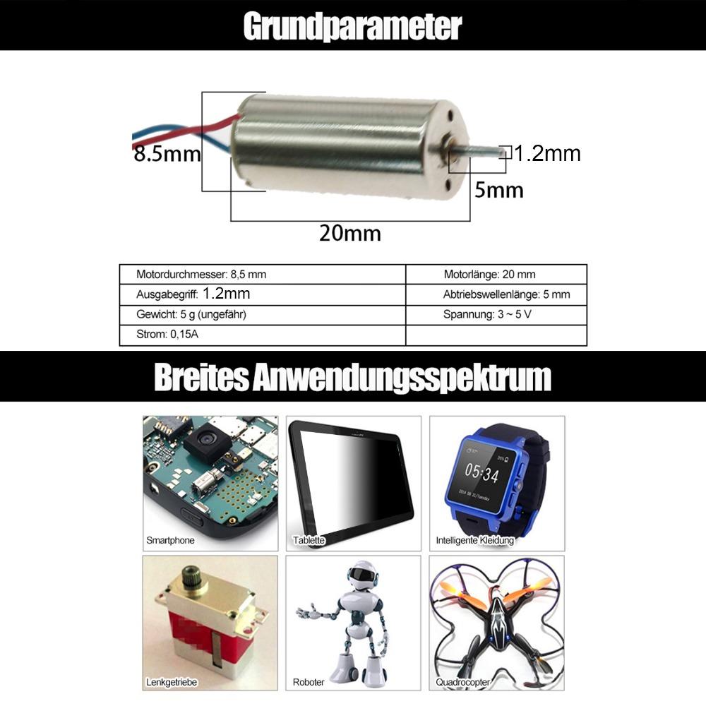 2pcs 8.5x20mm Size Hollow Cup Motor 0.15A Current Drone Motor Quadcopter Motor For DIY RC Drone