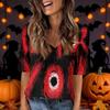 Women's V-Neck Short Sleeve Halloween Print Casual Top