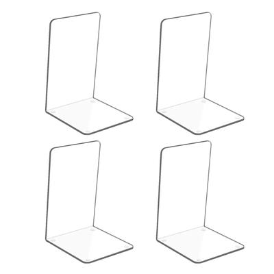 4Pieces Clear Acrylics Bookends For Shelves Decorative Book Stoppers Magazine Stand Book Organizers for Heavy Duty Books