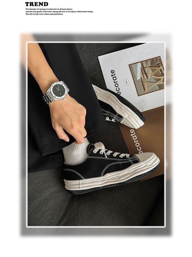 Korean Style Men's Canvas Skate Shoes, Breathable, Trendy, Versatile, Casual, Height-Increasing Soles.