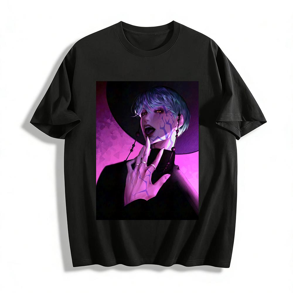 

Dark Style Curse Pattern Heterochromia Guy Print T-shirt Gothic Loose Top Street Trendy Wear Pure cotton T-shirt 6XL