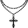 Charm Gothic Black Hollowed-out Cross Pendant Double Layer Black Beaded Necklace for Women Halloween Party Vampire Jewelry Gifts