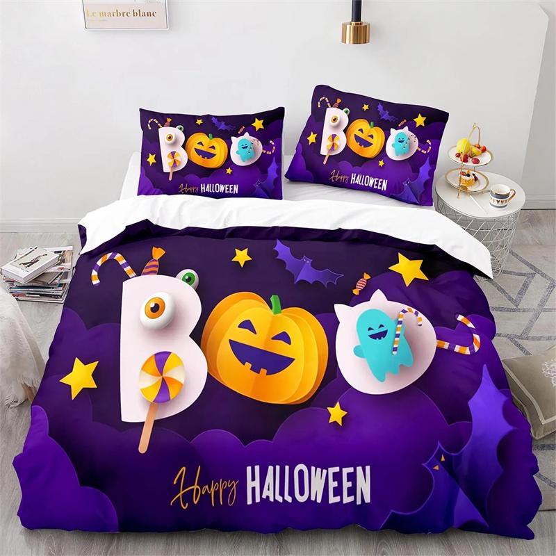 Halloween Boo Duvet Cover Cartoon Eyes for Kids Teens Adults Gift Little Monster Ghost Polyester Quilt Cover Bedroom Decoration