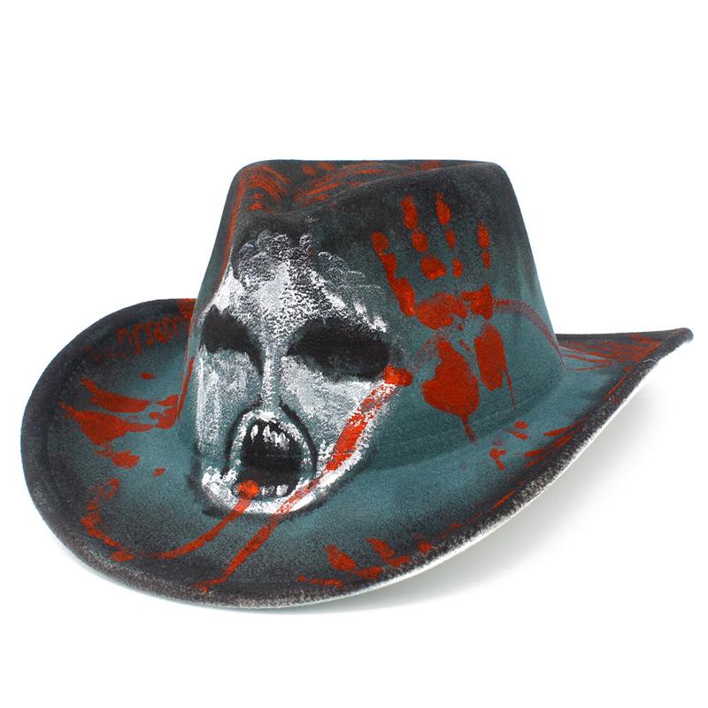 Colorful Skull Pattern Cowboy Hat for Halloween & Christmas Masquerade