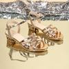 Glittering Golden Chunky Heel Sandals Women Summer Plus Size 35-43 Back Strap Sandles Woman Open Toe Ankle Buckle Party Shoes