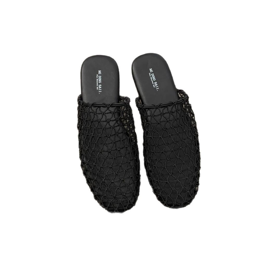 Cool Summer Mesh Woven Breathable Soft Bottom Bag Head Half Slippers Women's 2025 New Versatile Outer Wear Fishing Net Sandals