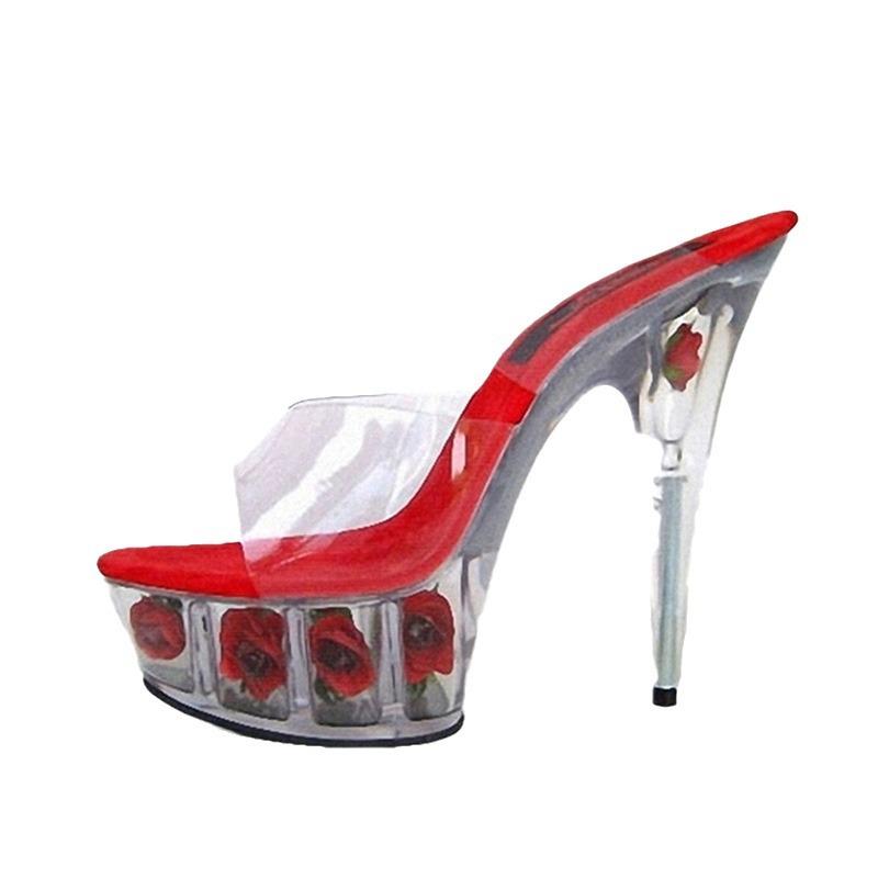 2025 neue Damen transparente Rose Sohle dünner Absatz Mode wasserdicht Plateau dicke Sohle super hoher Absatz Pantoletten Schuhe