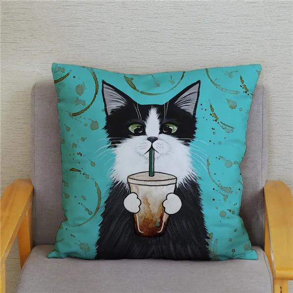 Cartoon Cycling Cat Print Cushion Cover Super Soft Pillowcase 45x45  Home Decor
