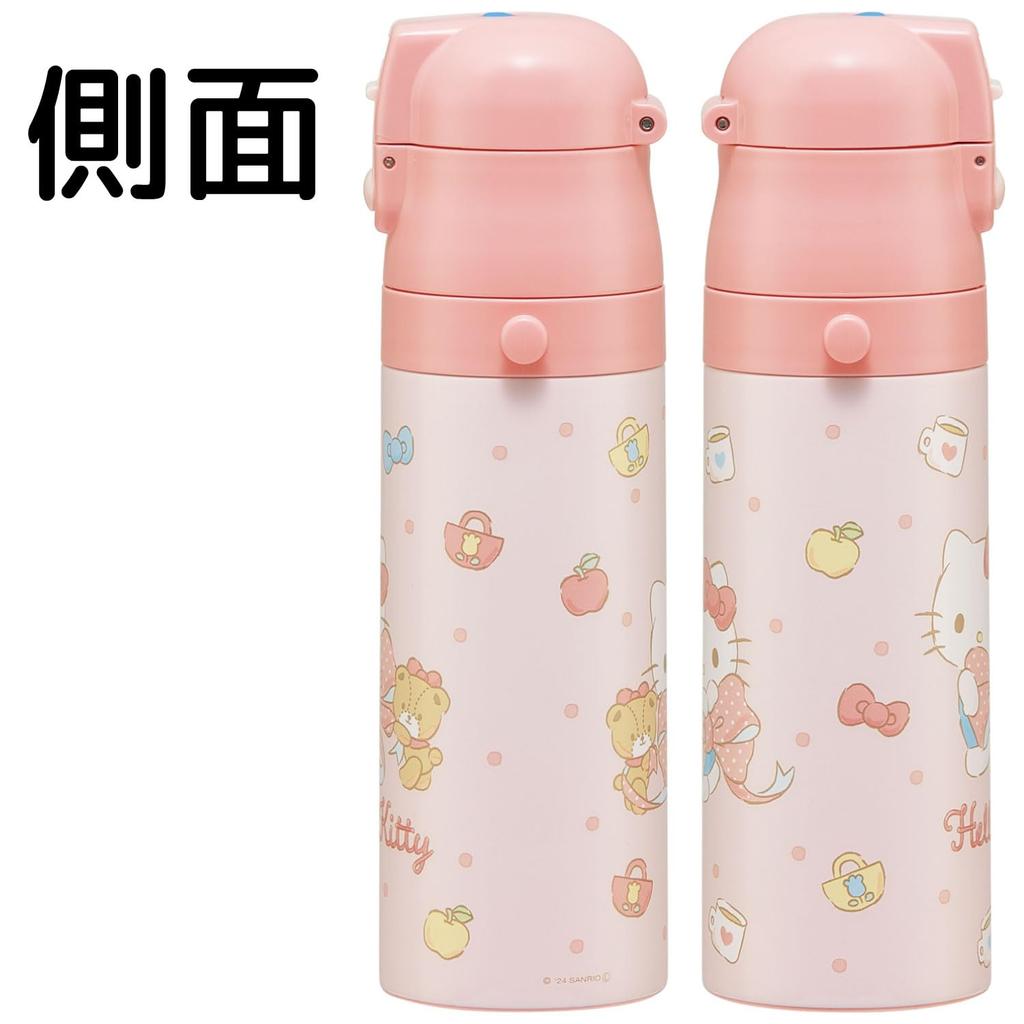 Skater Children's Water Bottle, 2-Way, 470ml (Direct Drinking) or 430ml (Cup Drinking) Design, Sanrio Hello Kitty Big Ribbon, Girls' Stainless Steel,