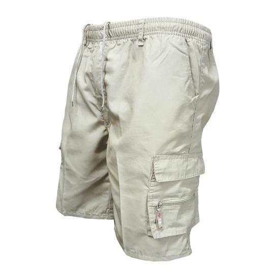 Men Shorts Elastic Waistband Drawstring Large Pockets Cargo Shorts Loose Fit Pure Color Summer Outdoor Sport Shorts
