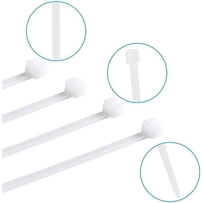 Lot de 100 Colliers de Serrages en Plastique - 100 Pièces Serres-Câble Rislan - 100x25mm Blanc