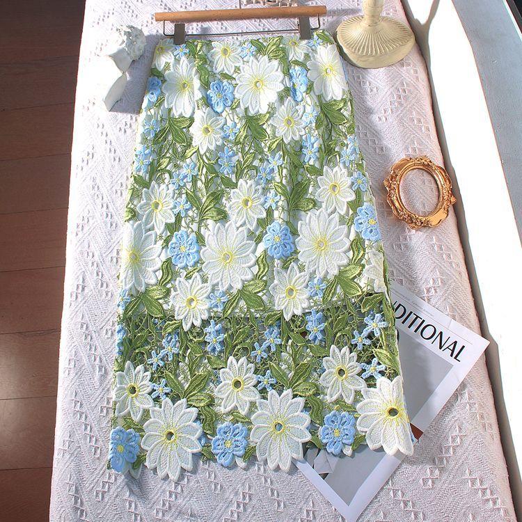 Falda Wrap de Encaje Calado Europeo Bordada con Flores 3D Ropa de Mujer