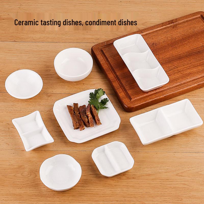 Elegant White Ceramic Multi-Compartment Sauce & Snack Dish 2.75-inch Flavor Dish