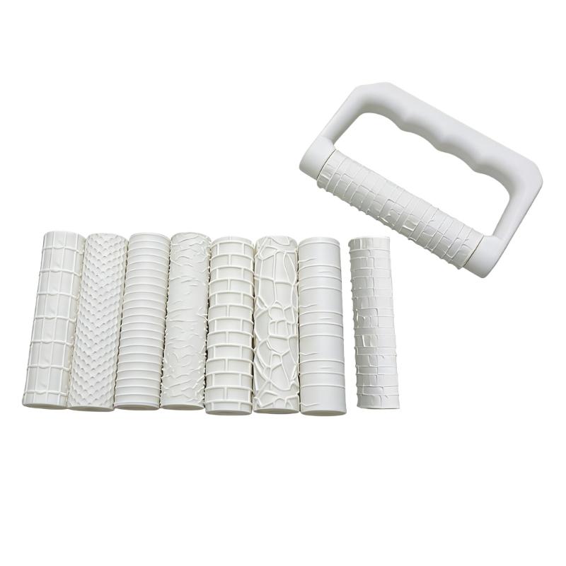 

Pack of 9 Miniature Terrain Texture Rollers With 8 Wheel & 1 Handle For Clay Art Handcrafts And Tabletop Scenery Making белый