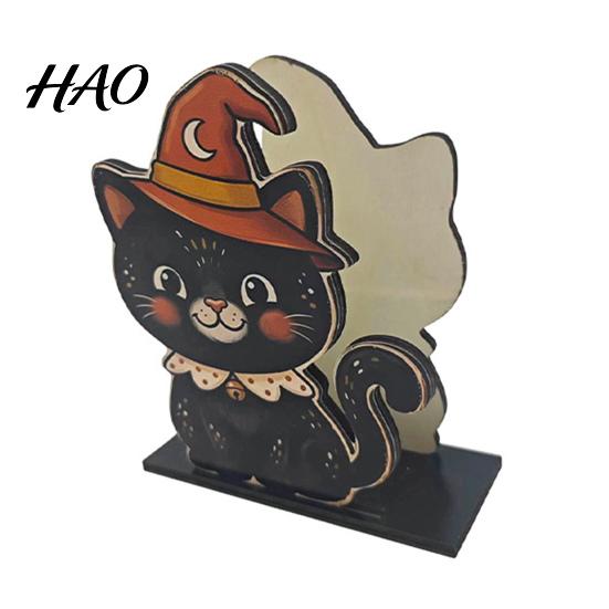 Holiday Party Supplies Halloween Wooden Napkin Holder, Cute Black Cat Mummy Pumpkin Spooky Kitchen Decor Desktop Organizer for Party, Festive