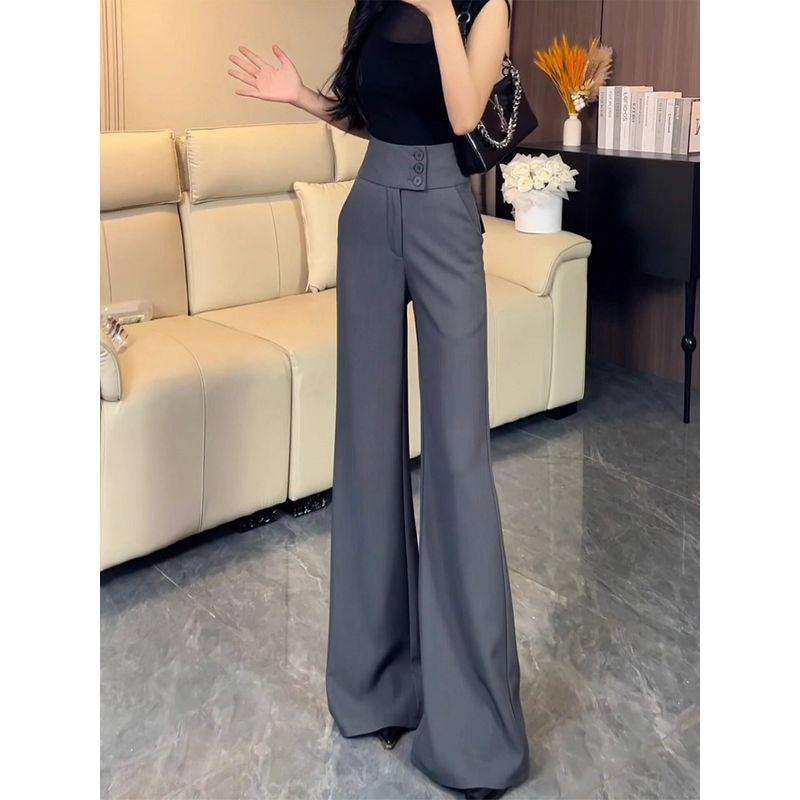 High-End Black Flared Suit Pants for Women, Summer 2026 New Style, Elegant High-Waisted, Slimming, Drapey, Floor-Length Bell-Bottom Pants