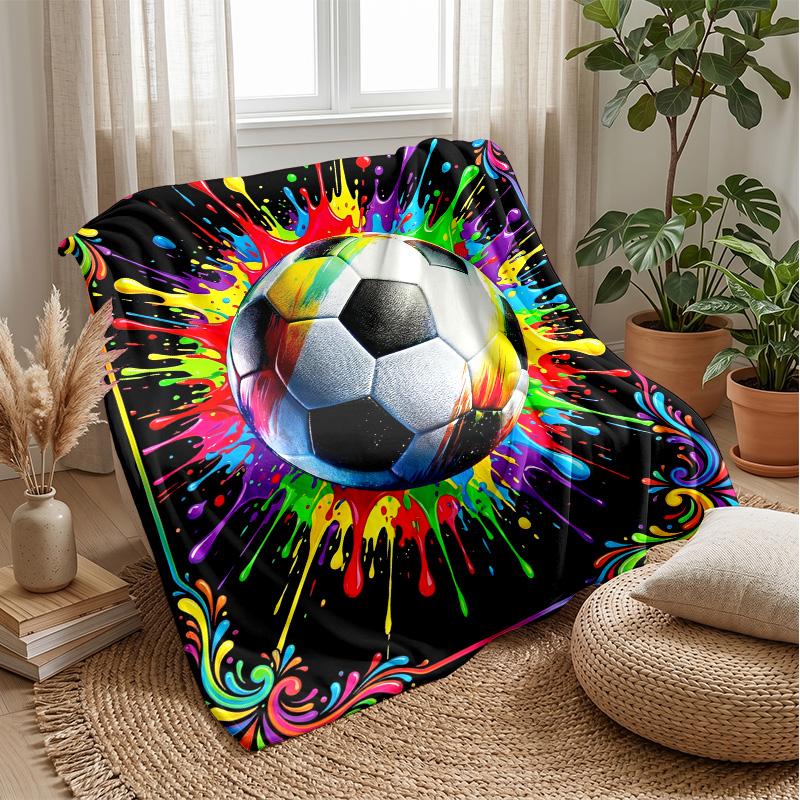 

Colorful Soccer Ball Art blanket Personalized Name Flannel Blanket Soft Cozy Plush Throw for Sofa Bed Lightweight Home Decor 75x90cm