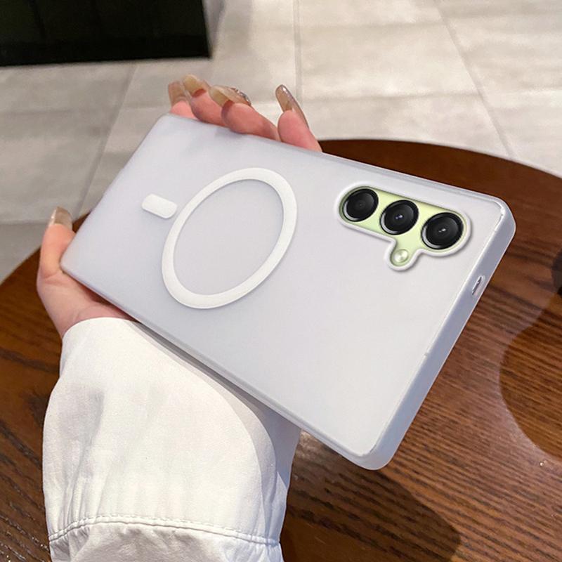 

For Samsung Galaxy A16 4G/5G Magnetic Case Compatible with MagSafe Frosted PC Phone Cover Transparent White