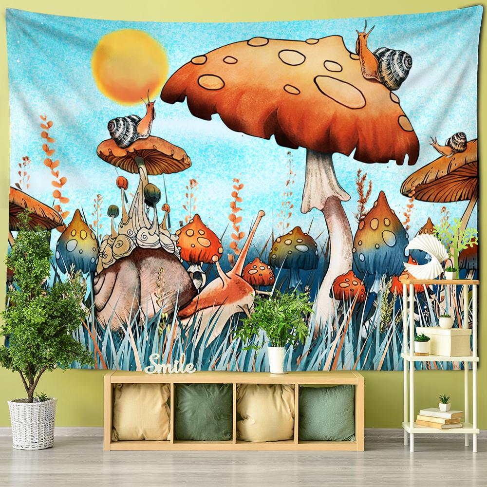 Psychedelic Mushroom Wall Hanging Tapestry Witchcraft Mystic Night Sky Anime Moon Snail Home Room Decor
