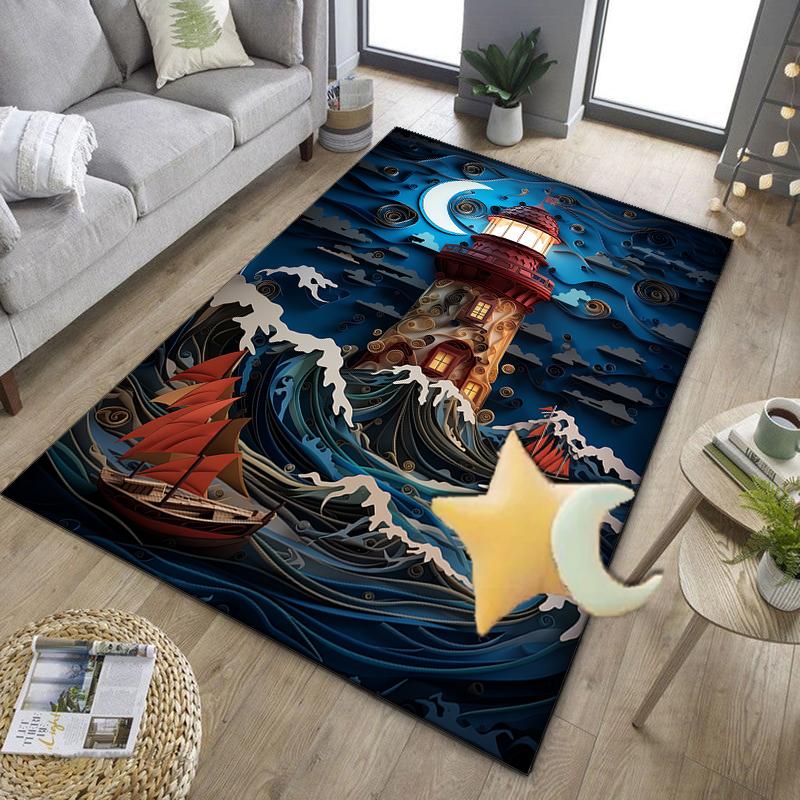 Lighthouse In Stormy Sea Office Rug Chair Mat, Entryway Carpet, Suitable for Front Door, Bedroom, Living Room, Desk, Holiday Gift