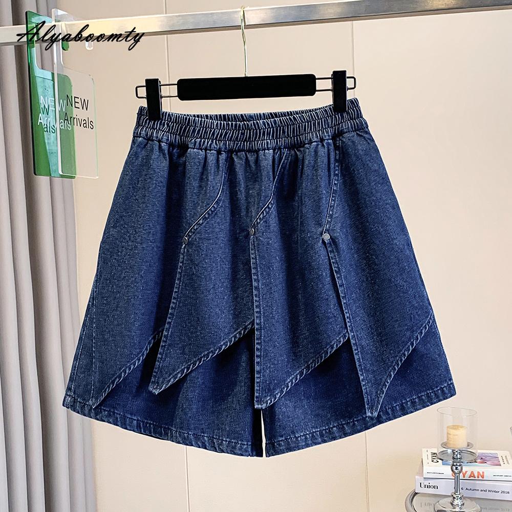 Taglie Forti Estate Donna Streetwear Pantaloncini di Jeans Vita Alta Casual Larghi Eleganti Pantaloncini-Gonna Base Donna Blu Gamba Larga Shorts