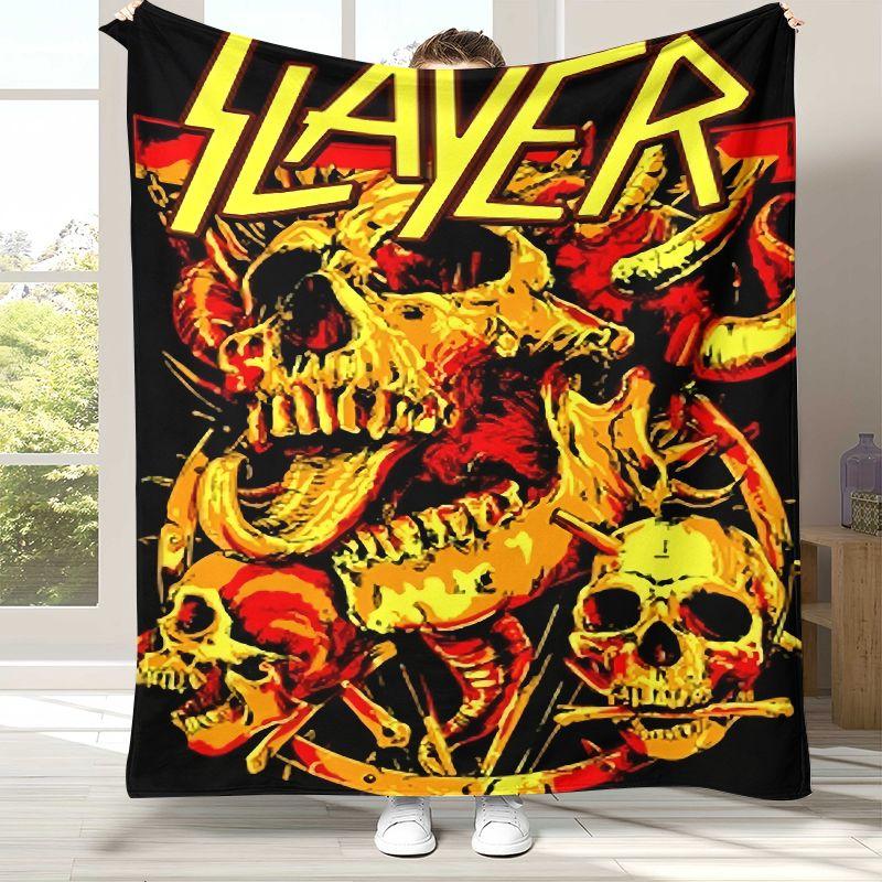 Coperta in Flanella Segno della Band Heavy Metal Rock Classica Slayer, Coperta in Peluche Ultra Morbida e Calda per Casa, Camera da Letto, Letto, Divano, Campeggio, Picnic