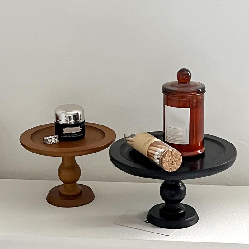 

1шт винтажный ароматерапевтический орнамент домашний декор высокий ножной деревянный поднос круглый 14*10.5 коричневый