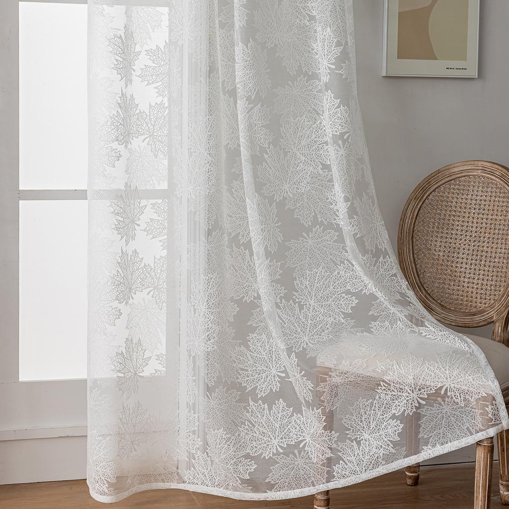 Simple Modern Jacquard Leaf Window Screen Living Room Bedroom Balcony Hollow Transparent Curtain