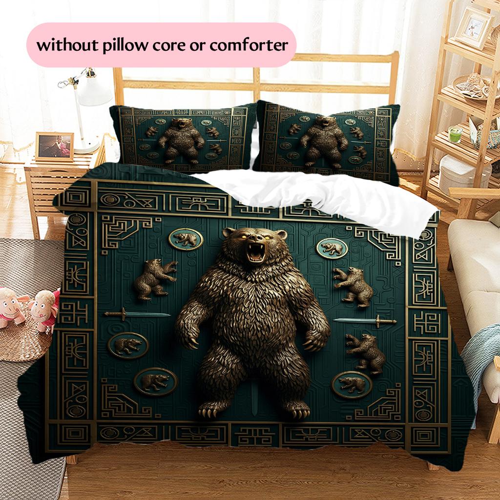 Roaring Bear Pattern Bedding Quilt Set  Home Decoration  Gift (1 * duvet cover + 2 * pillowcase  without core)