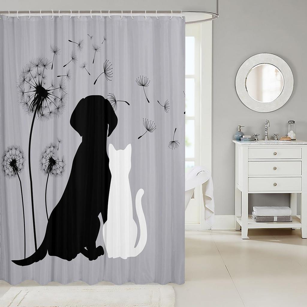 GAECat&Dog Bathtub Bath Curtain Dandelion Cute Pet Animal Bathroom Set Accessories for Kids, Teens&Adults,Waterproof Shower Cu