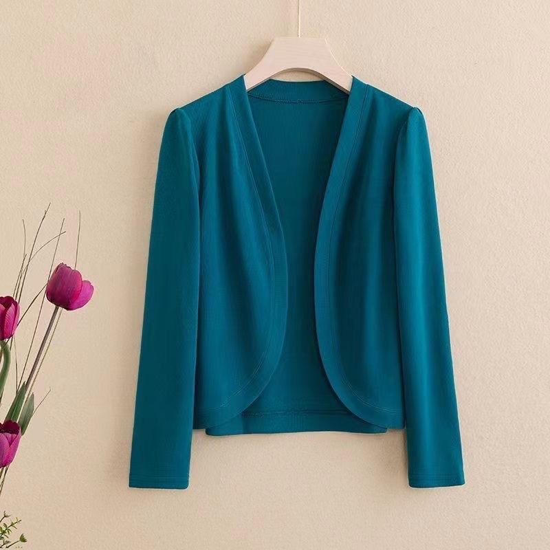 Summer Women's Thin Cardigan Long Sleeve Solid Color Ice Silk Knitted Sunscreen Shirt Open Front Short Cardigan Top