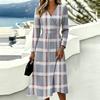 Women's Plaid Print Long Sleeve V-Neck Dress with Pockets for Casual Wear