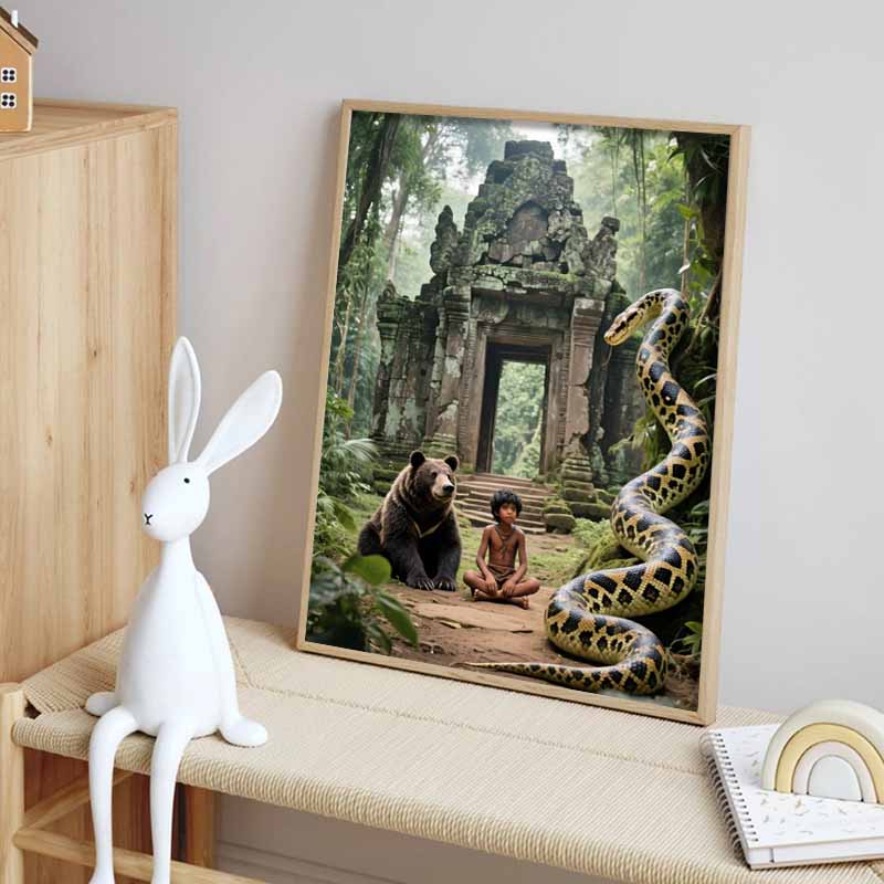 Disney 5D DIY Diamond Painting Mowgli and His Jungle Friends Illustration - Cartoon Full Diamond Mosaic Diamond Painting Art Wall Decoration Craft Set