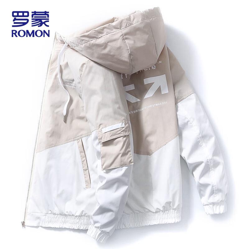 

ROMON Men s Trendy Hooded Color-Block Casual Jacket 2XL